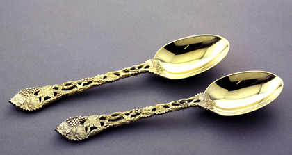 Pierced Vine Gilded Silver Dessert Spoons (Pair) - C J Vander
